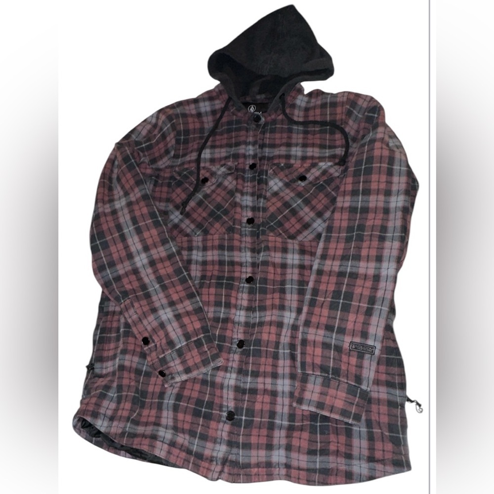 Volcom Plaid Hooded Jacket - Black and Red